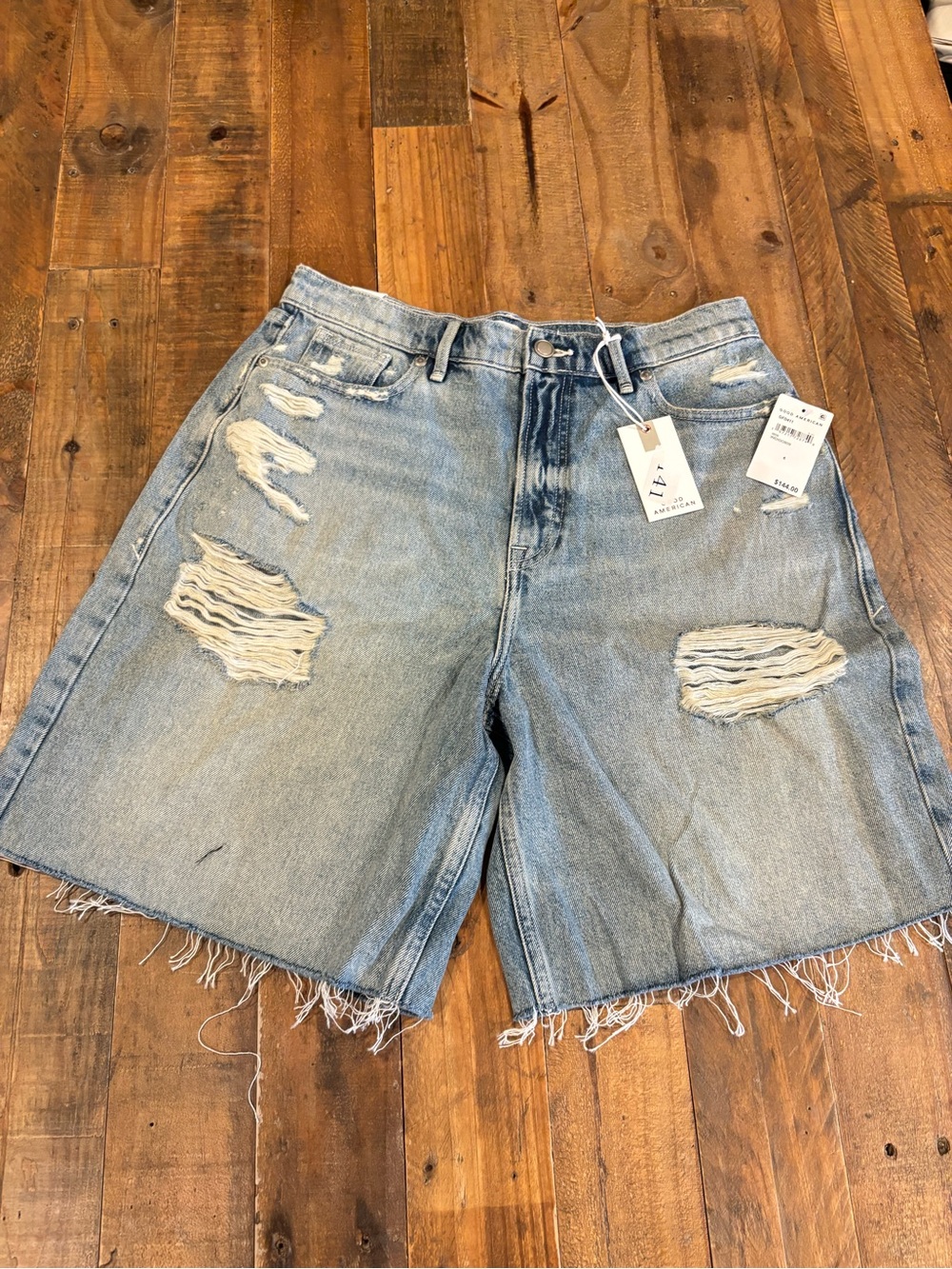 Good American Light Blue Distressed Denim Shorts